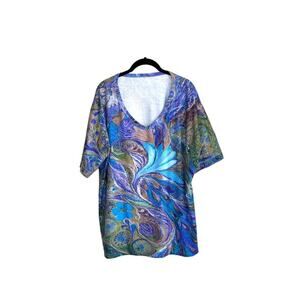 Women's Paisley Top, Short Sleeve, Multi-Colored, Size 2XL
